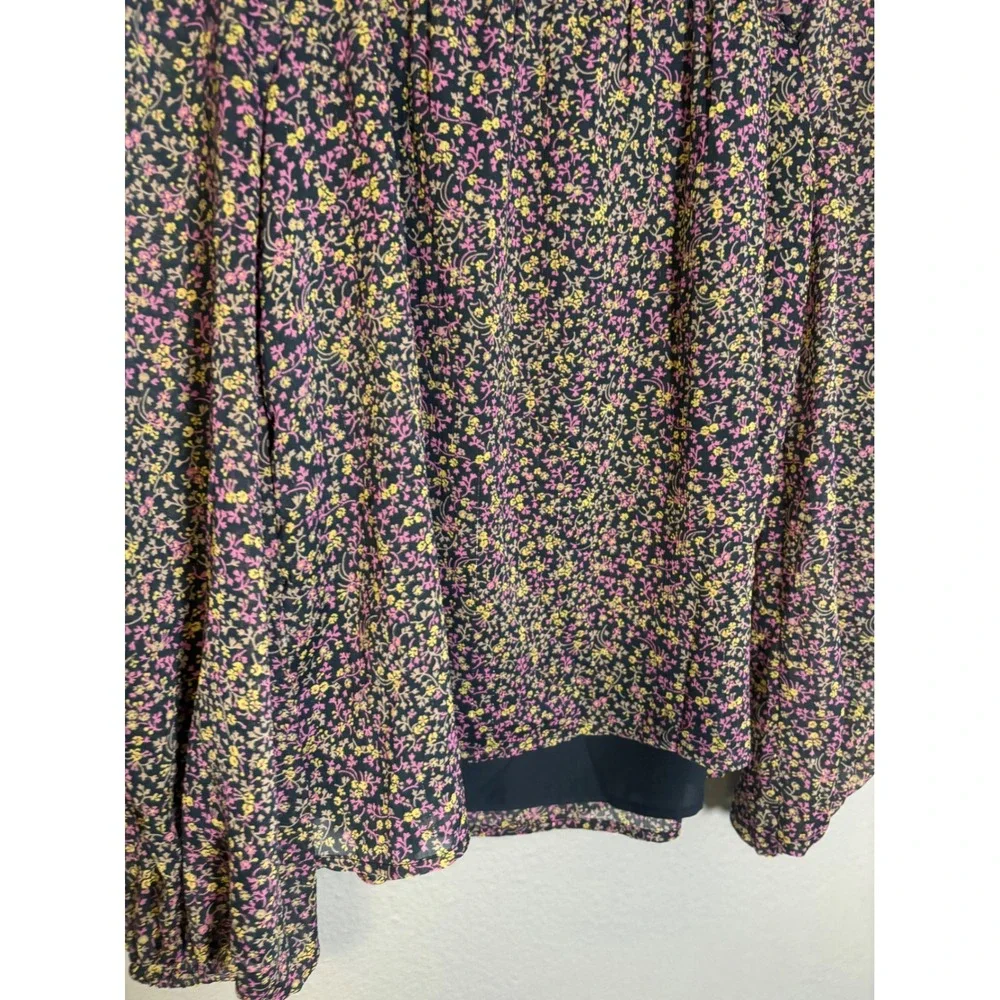 Boden Square Neck Floral Printed Peasant Top Navy Pink Size 4 Cottagecore‎